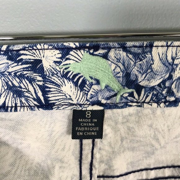 Tommy Bahama Women's Pants Size 8 Blue White Leaves Tropical Stretch - Picture 9 of 12